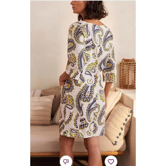 BODEN 100 % LINEN paisley casual resort mini pockets dress 2P - Picture 3 of 12